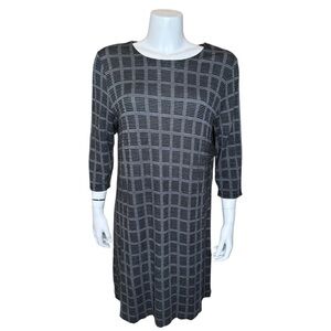 J Jill Wearever Plaid Shift Dress L Pullover A-Line Black Gray Career